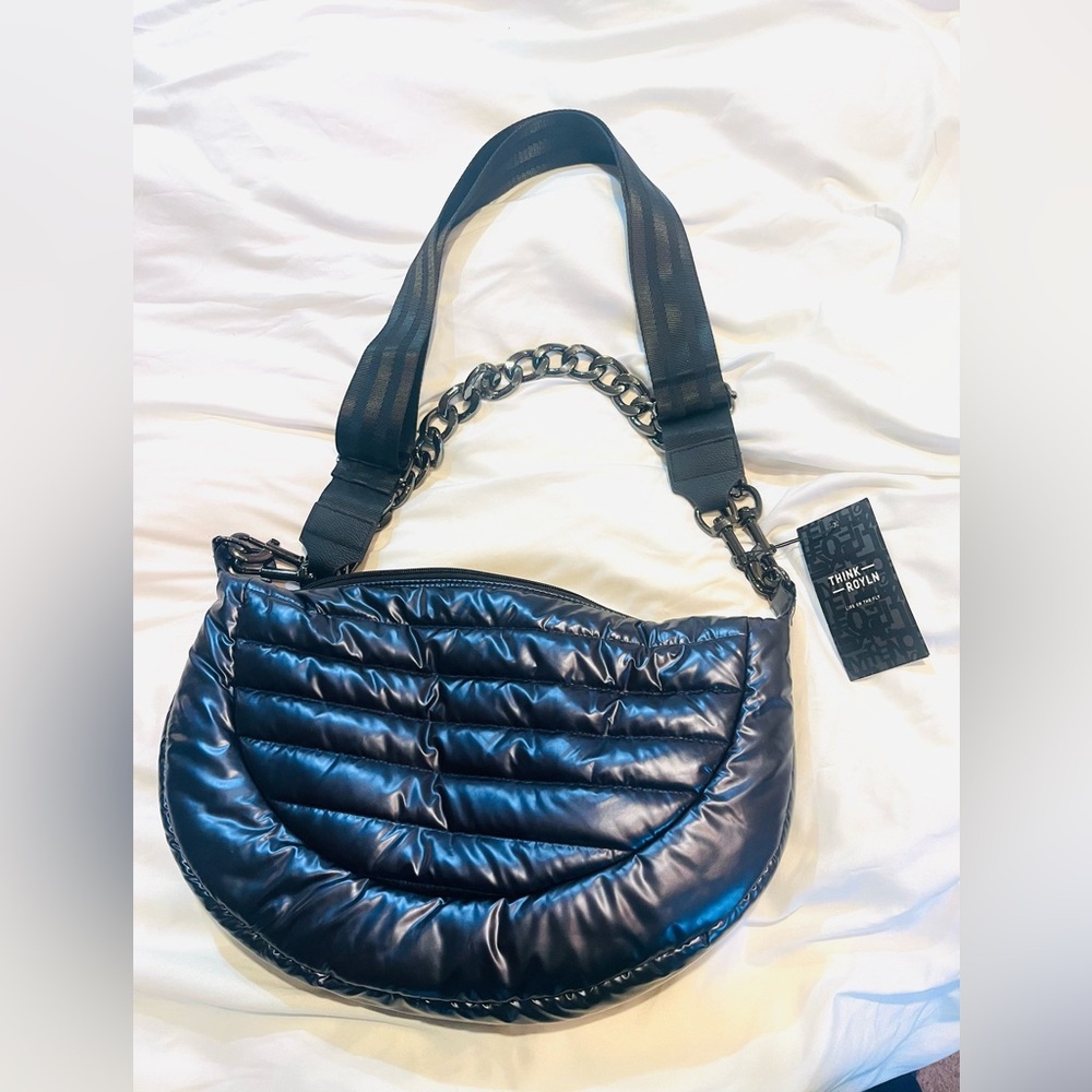NWT THINK ROYLN MetallicPearl midnight Elton Hobo Quilted large Shoulder Bag New